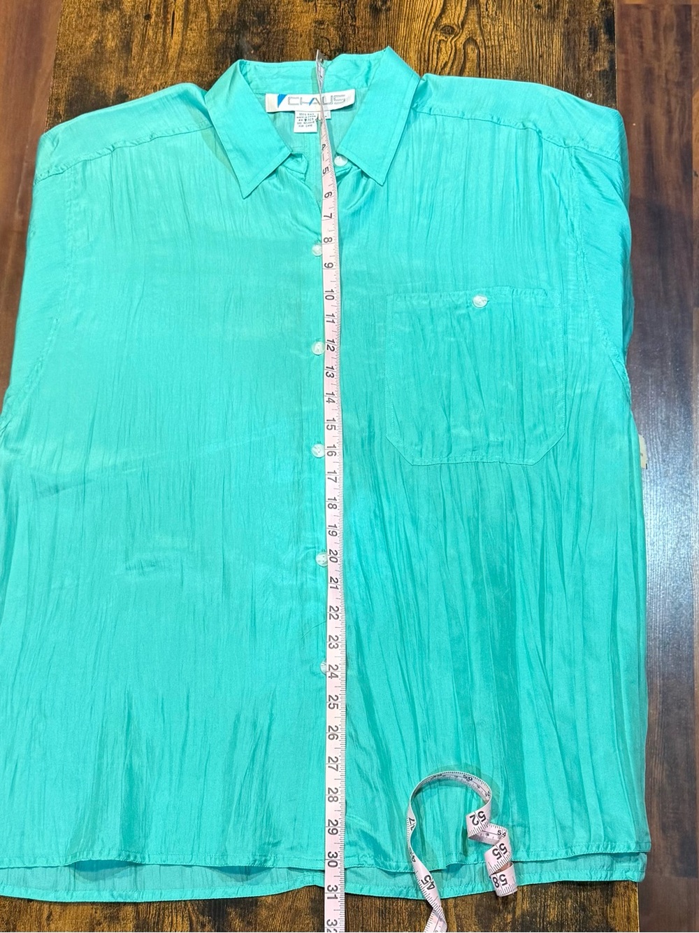 Vintage 1990s CHAUS 100% Silk Aqua Green Button Front Blouse Women’s Large NWT - Picture 6 of 9